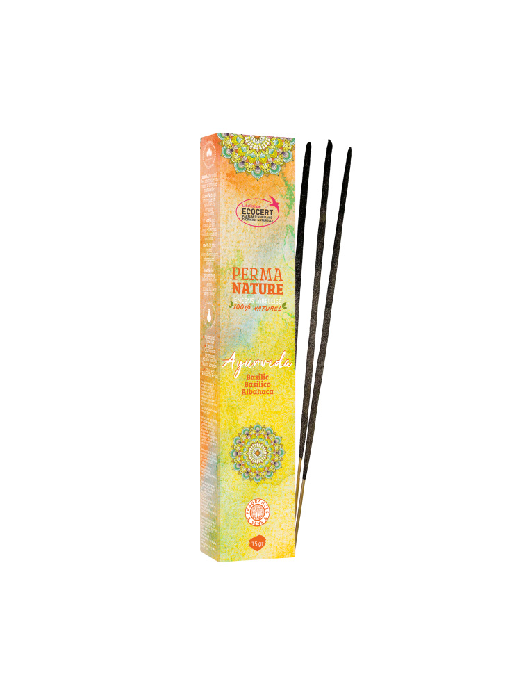 Perma Nature Bâtonnets d'Encens Ayurveda Basilic 15 Grammes